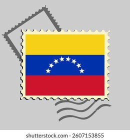 Venezuela flag postage stamp. Isolated vector illustration on grey post stamp background