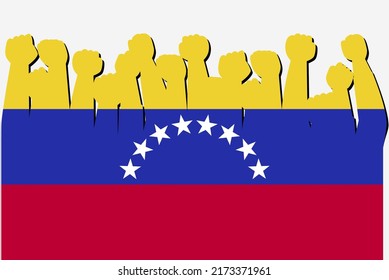 Venezuela Flag With Raised Protest Hands Vector, Country Flag Logo, Venezuela Protesting Concept, Flat Design, Against Idea