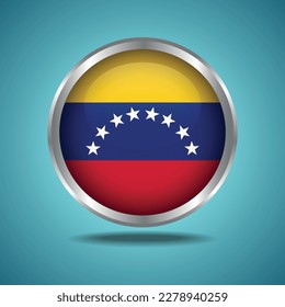 La bandera de Venezuela. Redondo brillante. Marco plateado. Aislado en el fondo del degradado de color