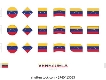 Venezuela flag set, simple flags of Venezuela with three different effects. Vector illustration.