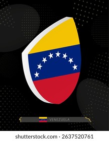 Venezuela Flag Shield icon in 3D on Dark Modern Abstract Rugby Background. Perfect for sports events, heritage themes, national celebrations, and patriotic designs.