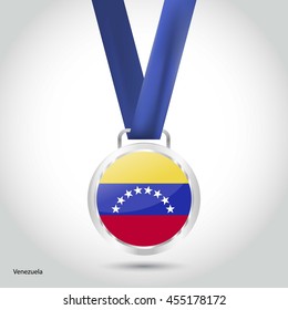 Venezuela Flag in Silver Medal. Vector Illustration. RIO Olympic Game silver Medal. Vector Illustration