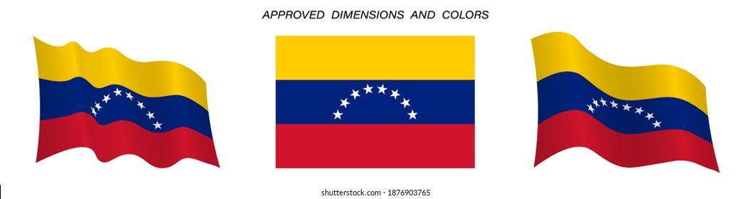 Venezuela flag in static position and in motion, fluttering in wind in exact colors and sizes, on white background