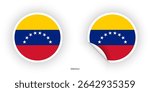 Venezuela flag sticker in a circular shape and a peeled circle shape on a white background. Circular icon of the Venezuela flag
