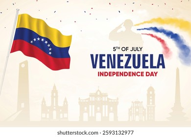 Venezuela Flag Waving On Skyline Background. Independence Day Concept Design Vector Illustration.