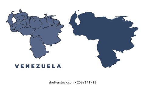 Venezuela flat and outline vector map set