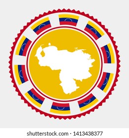 Venezuela flat stamp. Round logo with map and flag of Venezuela. Vector illustration.