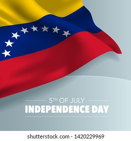 Venezuela happy independence day greeting card, banner, vector illustration. Venezuelan national day 5th of July background with elements of flag, square format 