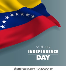 Venezuela happy independence day greeting card, banner, vector illustration. Venezuelan holiday 5th of July design element with flag with curves 