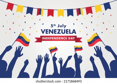 Venezuela happy independence day greeting card with flags garland and confetti vector illustration
