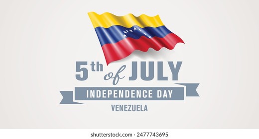 Venezuela happy independence day greeting card, banner vector illustration. Venezuelan national holiday 5th of July design element with realistic flag