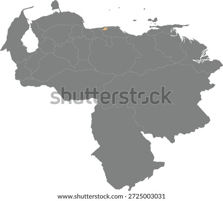 Venezuela High detailed vector map highlighted in the capital 'Caracas'.