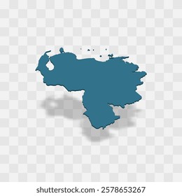 Venezuela high detailed vector representation of country silhouette. 3D map on transparent background with dropped shadow. For educational, decorative, or informational use.