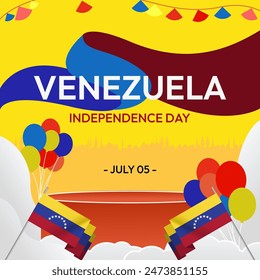 Venezuela Independence Day banner in modern geometric style. Square banner for website and social with typography. Background for national holiday celebration party. Happy Venezuela Independence Day