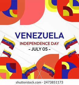 Venezuela Independence Day banner in modern geometric style. Square banner for website and social with typography. Background for national holiday celebration party. Happy Venezuela Independence Day