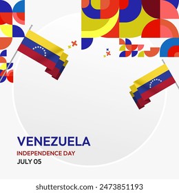 Venezuela Independence Day banner in modern geometric style. Square banner for website and social with typography. Background for national holiday celebration party. Happy Venezuela Independence Day