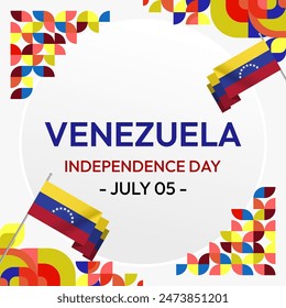 Venezuela Independence Day banner in modern geometric style. Square banner for website and social with typography. Background for national holiday celebration party. Happy Venezuela Independence Day