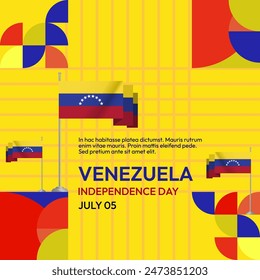 Venezuela Independence Day banner in modern geometric style. Square banner for website and social with typography. Background for national holiday celebration party. Happy Venezuela Independence Day