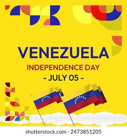 Venezuela Independence Day banner in modern geometric style. Square banner for website and social with typography. Background for national holiday celebration party. Happy Venezuela Independence Day