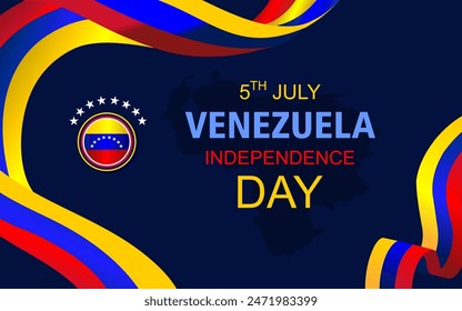 Venezuela independence day greeting card, banner with template text vector illustration. Venezuelan memorial holiday 5th of July design, with ribbons themed in the colors of the Venezuelan flag.