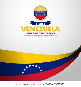 Venezuela independence day greeting card, square banner background with realistic flag