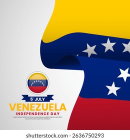 Venezuela independence day greeting card, square banner background with realistic flag