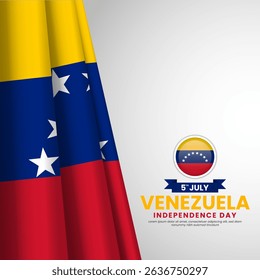 Venezuela independence day greeting card, square banner background with realistic flag