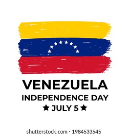 Venezuela Independence Day lettering with brush stroke flag. National holiday celebrated on July 5. Vector template for typography poster, banner, greeting card, flyer, etc.