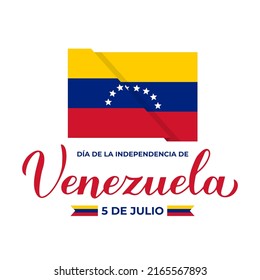 Venezuela Independence Day typography poster in Spanish. National holiday on July 5. Vector template for banner, greeting card, flyer, etc.