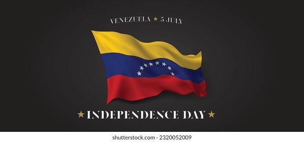 Venezuela Unabhängigkeitstag, Vektorbanner, Grußkarte. venezolanische Wavy Fahne im 5. Juli patriotisches Feiertaghorizontales Design mit realistischer Flagge