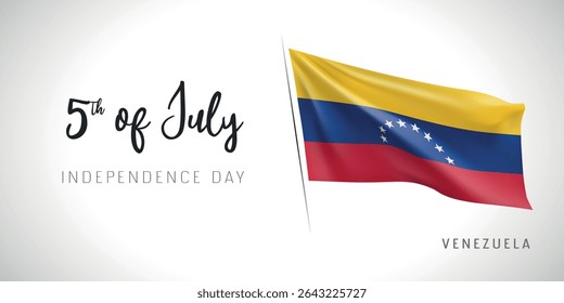 Venezuela: banner vetorial do dia da independência, cartão de saudação. Bandeira ondulada venezuelana em 5 de julho projeto horizontal de feriado patriótico com bandeira realista