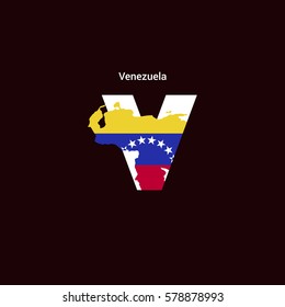 Venezuela Initial Letter Country with Map and Flag Vector