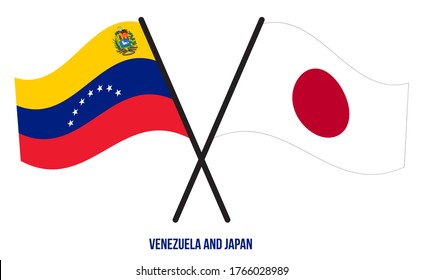 Venezuela and Japan Flags Crossed And Waving Flat Style. Official Proportion. Correct Colors.