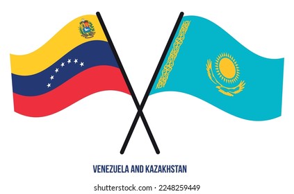 Venezuela and Kazakhstan Flags Crossed And Waving Flat Style. Official Proportion. Correct Colors.