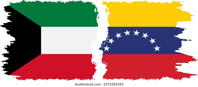 Venezuela and Kuwait grunge flags connection, vector