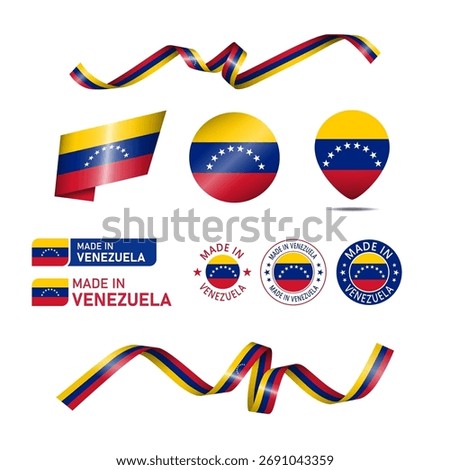 Venezuela made in logo. Set of design flags label icon, stripes, ribbons