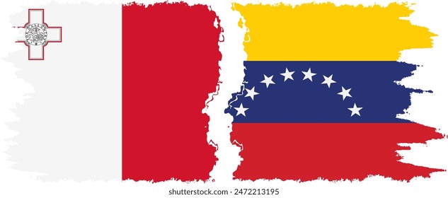 Venezuela and Malta grunge flags connection, vector