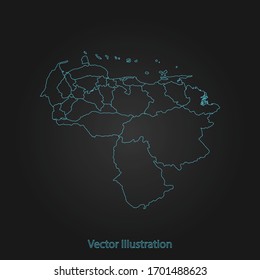 Mapa de Venezuela - Línea de mash abstracto y escala puntos sobre fondo oscuro con Venezuela. diseño plano, limpio y moderno. Pasos de ilustración vectorial10