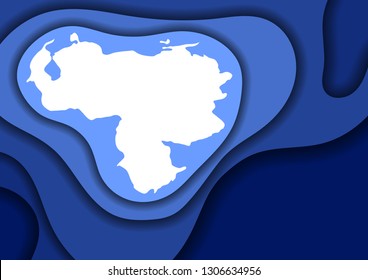 Venezuela map abstract schematic from blue layers paper cut 3D waves and shadows one over the other. Layout for banner, poster, greeting card. Vector illustration.