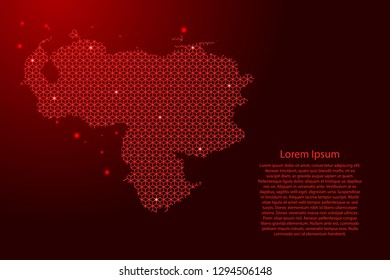 Venezuela map abstract schematic from red lines repeating pattern geometric background with rhombus and nodes with space stars for banner, poster, greeting card. Vector illustration.