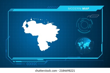 Venezuela map of blue digital frame HUD, GUI, UI interface technology radar vector.