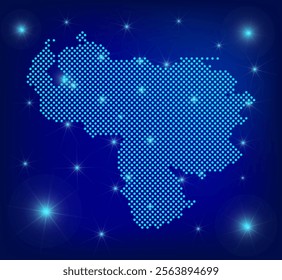 Venezuela map in blue. Dotted map. Dots  Republic of Venezuela map with spotlights on dark blue background.  Global social network.  Blue futuristic background with Dotted map . EPS10