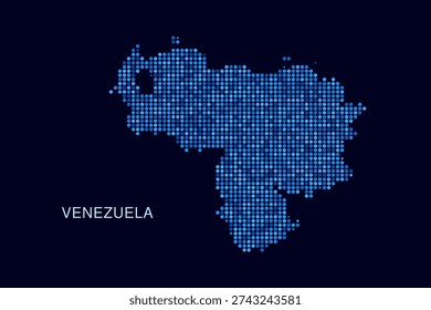 Venezuela Map - Blue Dotted Halftone Vector Illustration on Dark Navy Background, Abstract Circle Grid Silhouette Design for Infographic and Modern Presentation Use.