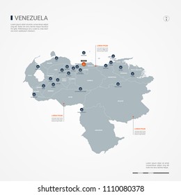 Venezuela map with borders, cities, capital Caracas and administrative divisions. Infographic vector map. Editable layers clearly labeled.