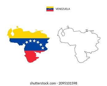 Venezuela map city vector divided by outline simplicity style. Have 2 versions, black thin line version and color of country flag version. Both map were on the white background.