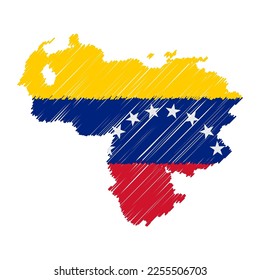 Venezuela map color hand drawn sketch. Vector concept illustration flag, scribble map. Country map for infographic, brochures and presentations isolated on white background. Vector illustration.