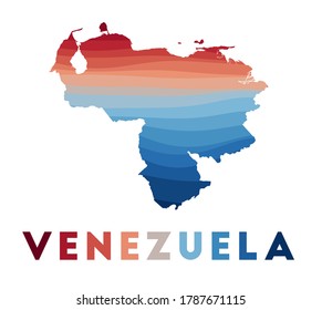 Venezuela map. Map of the country with beautiful geometric waves in red blue colors. Vivid Venezuela shape. Vector illustration.