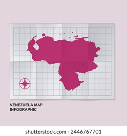 Venezuela map country in folded grid paper