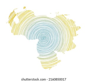 Venezuela map filled with concentric circles. Sketch style circles in shape of the country. Vector Illustration.