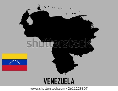 Venezuela Map and flag - black World Map and flag International vector template with High detailed isolated on grey background - Vector